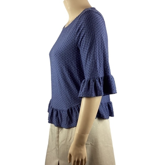 W5 Top Size XL Blue Ruffle Trim Swiss Dots - Picture 4 of 7